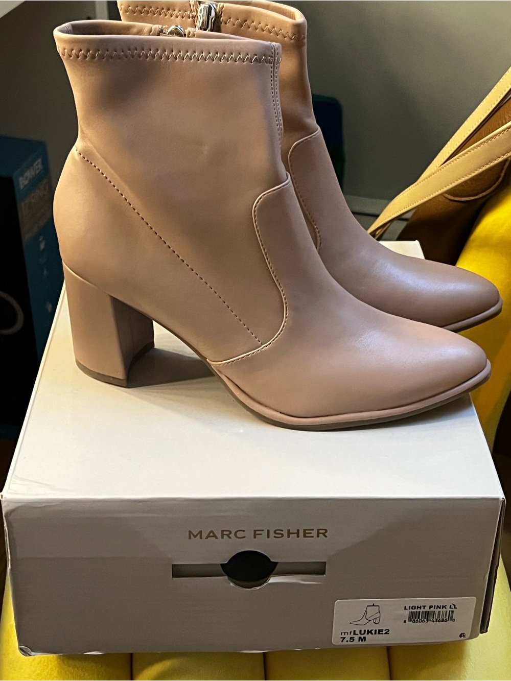 Marc Fisher Light Pink Block Heel Ankle Boots
